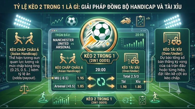 Giao diện bảng tỷ lệ kèo bóng đá 2 trong 1 hiển thị song song kèo chấp và tài xỉu Giao diện bảng tỷ lệ kèo bóng đá 2 trong 1 hiển thị song song kèo chấp và tài xỉu