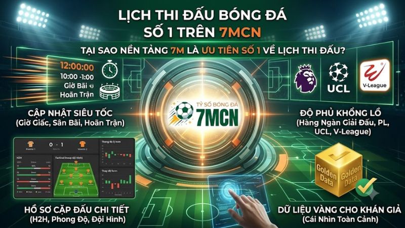 Giao diện trực quan hiển thị lịch thi đấu bóng đá chuẩn xác, cập nhật liên tục trên nền tảng 7m Giao diện trực quan hiển thị lịch thi đấu bóng đá chuẩn xác, cập nhật liên tục trên nền tảng 7m