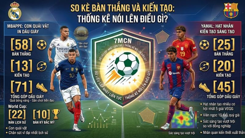 Thống kê bàn thắng và kiến tạo của Yamal và Mbappe mùa giải 2025 2026 Thống kê bàn thắng và kiến tạo của Yamal và Mbappe mùa giải 2025 2026