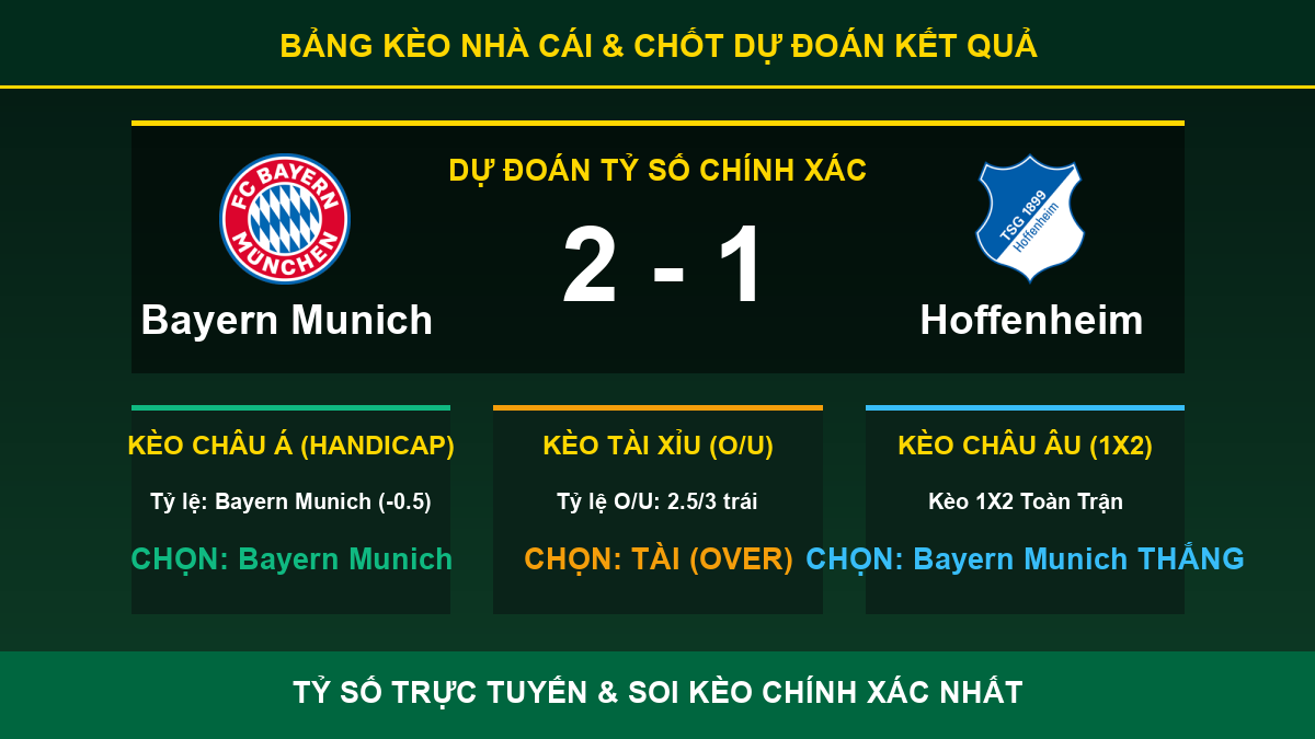 nhận định phân tích trận Bayern Munich và Hoffenheim - Bảng kèo nhà cái và dự đoán tỷ số